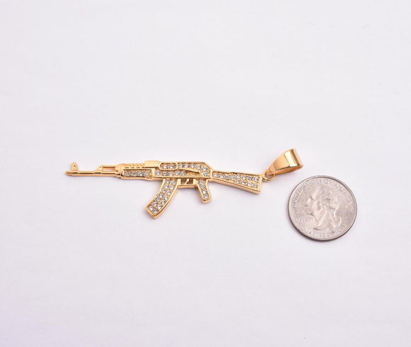 SP-1046, Stainless Steel AK47 Gun pendant-gold or silver color, 20mm width, 85mm high, 3.5mm thick