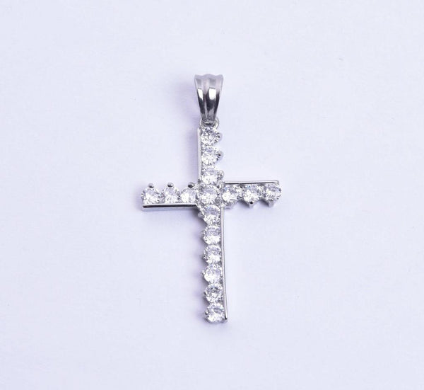 SP-1131, Stainless Steel Icy Out Cross Pendant - Silver color