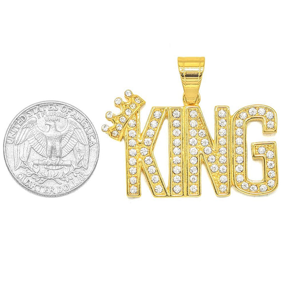 SP-1215,Stainless Steel KING Words Pendant-gold or silver, 45mm width, 35mm high, 3mm thick
