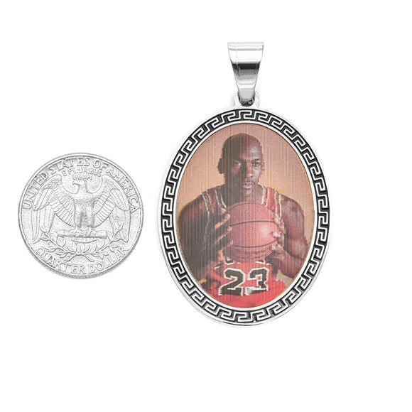 SP-1252, Stainless Steel Photo of Jordan Pendant-silver color 30mm width, 55mm high, 2mm thick