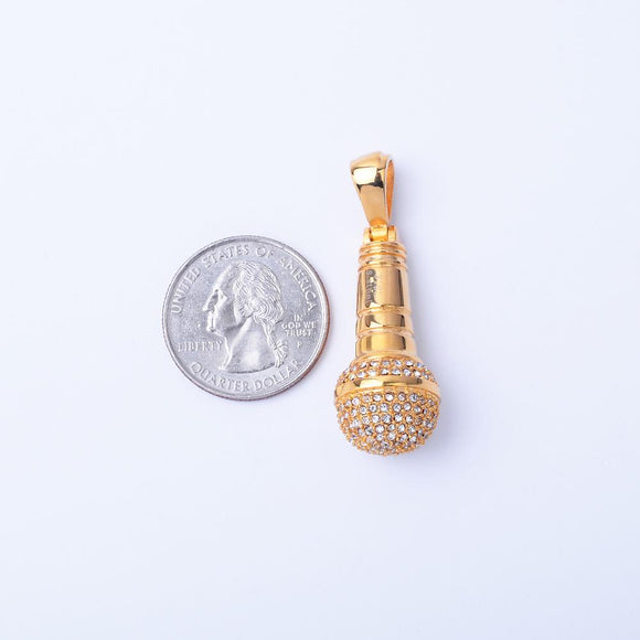 SP-295, Stainless Steel Microphone Pendant-gold or silver color, 15mm width, 45mm high