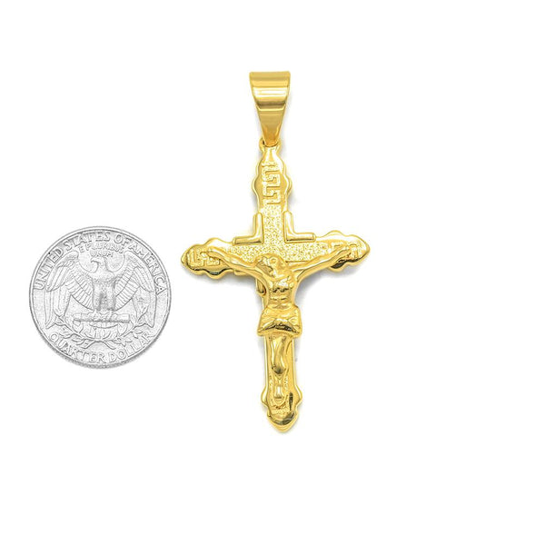SP-317, Stainless Steel 2 size of Cross with Jesus Pendant, Gold or Silver color