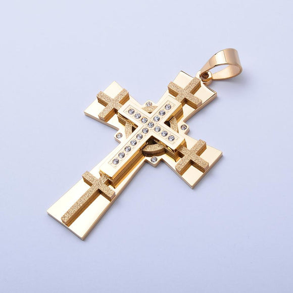 SP-348,Stainless Steel Cross Pendant-gold or silver, 38mm width, 75mm high, 5mm thick