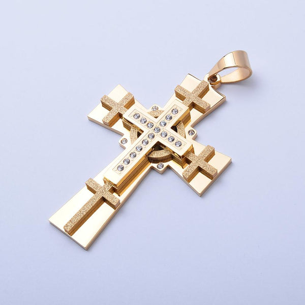 SP-348,Stainless Steel Cross Pendant-gold or silver, 38mm width, 75mm high, 5mm thick