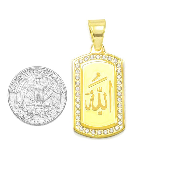 SP-458, Stainless Steel Allah Pendant-gold or silver color, 20mm width, 47 high, 2mm thick