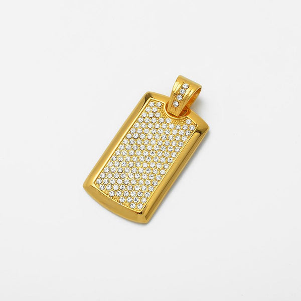 SP-507, Stainless Steel Icy Dog Tag Pendant-gold color