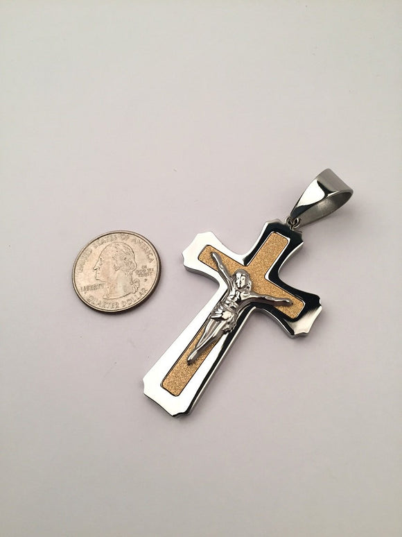 SP-619,Stainless Steel 2-Tones of Cross, 40mm width, 75mm high, 5mm thick