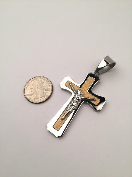 SP-619,Stainless Steel 2-Tones of Cross, 40mm width, 75mm high, 5mm thick