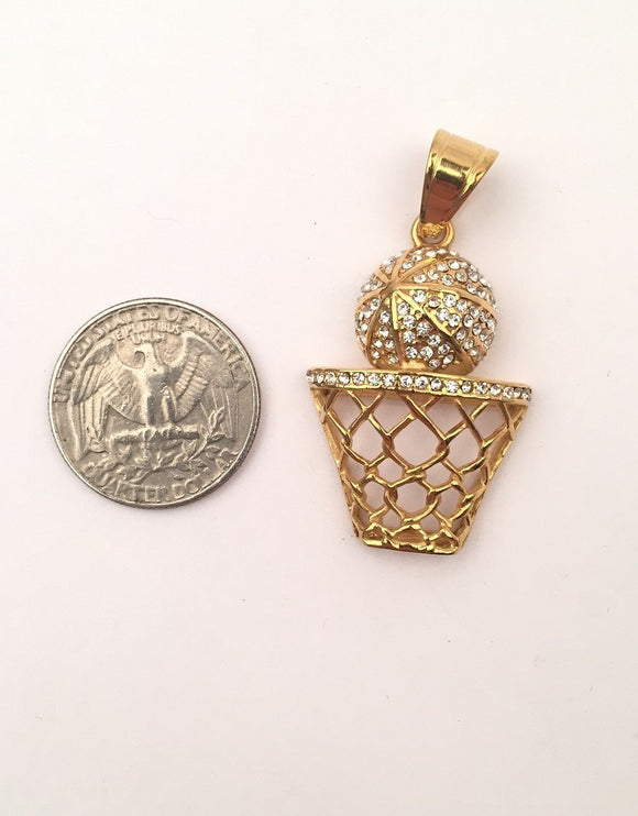 SP-685, Stainless Steel Basketball Net Pendant-gold or silver color, 30mm width, 55mm high, 8mm thick