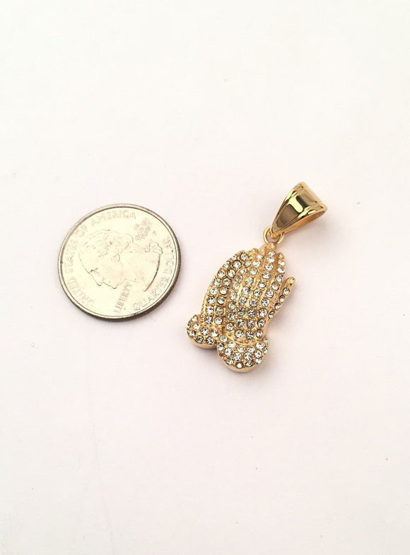 SP-712, Stainless Steel Pray Hand Pendant-gold or silver color, 7mm width, 11mm high, 6mm thick