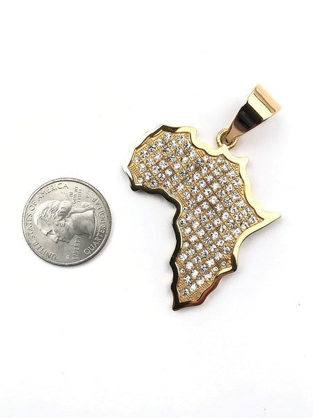 SP-714, Stainless Steel 2 size of Icy Africa Map Pendant-gold or silver, 30mm width, 45mm high, 2mm thick