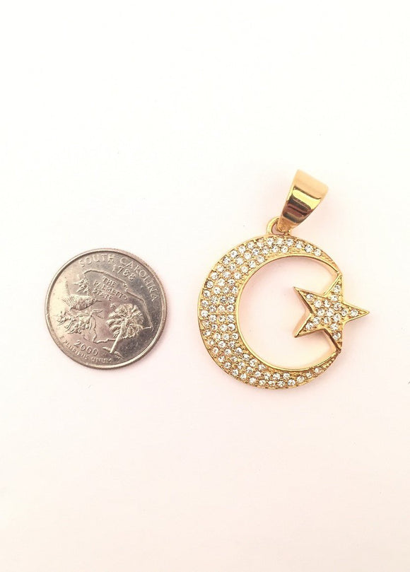 SP-720, Stainless Steel Moon Star Pendant-gold or silver color