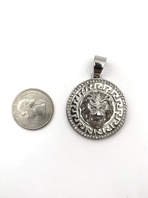 SP-722, Stainless Steel Lion Head Pendant-silver color, 35mm round, 50mm high, 10mm high