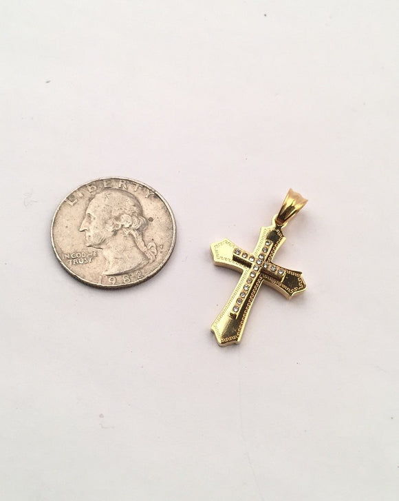 SP-742, Stainless Steel Small Cross Pendant, gold or silver color, 20mm width, 35mm high, 3mm thick