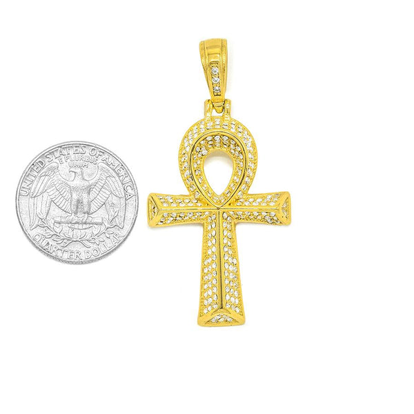 SP-761, Stainless Steel 2 size of 3D Icy Ankh Pendant-gold or silver color,
