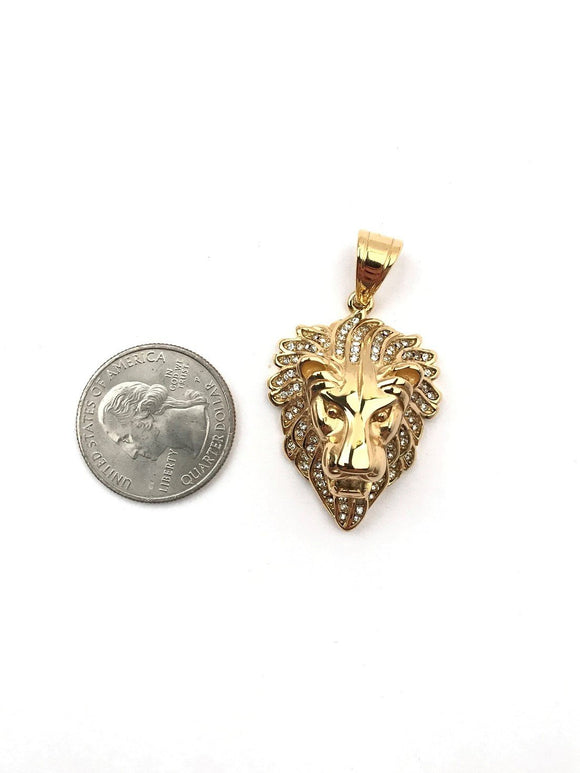 SP-770, Stainless Steel 2 size of Icy Lion Head Pendant-gold or silver color
