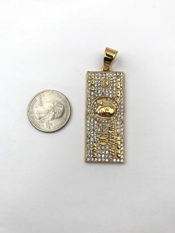 SP-776, Stainless Steel 100 Dollar Bill Pendant-gold or silver color