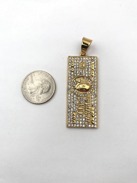 SP-776, Stainless Steel 100 Dollar Bill Pendant-gold or silver color