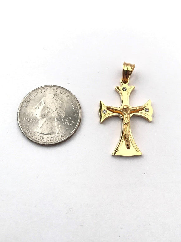SP-787, Stainless Steel Small Cross Pendant, gold or silver, 21mm width, 26mm high, 5mm thick