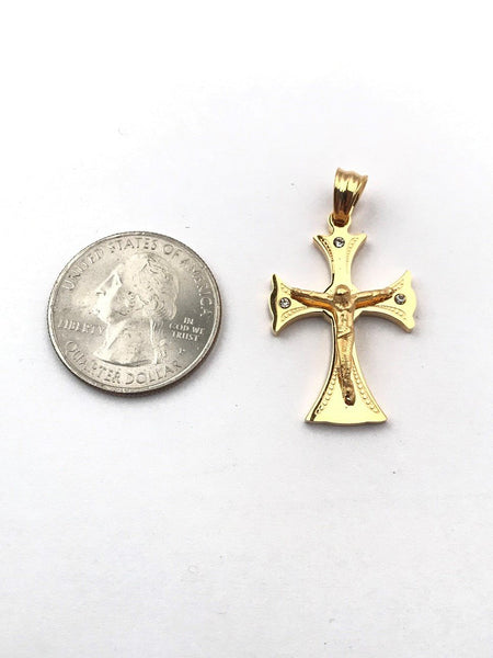 SP-787, Stainless Steel Small Cross Pendant, gold or silver, 21mm width, 26mm high, 5mm thick