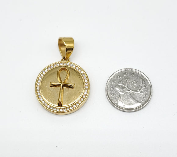SP-896, Stainless Steel Ankh Pendant-gold color, 30mm width, 43mm high, 5mm thick