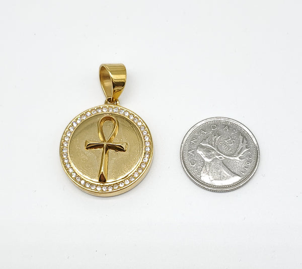 SP-896, Stainless Steel Ankh Pendant-gold color, 30mm width, 43mm high, 5mm thick