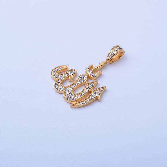 SP 1-56, Stainless Steel Icy Allah Pendant-gold or silver color, 30mm width, 50mm high, 2mm thick