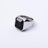 SRM-126, Stainless Steel Black Stone Fashion Ring-gold or silver color,15mm X 13mm Width, 5mm thick