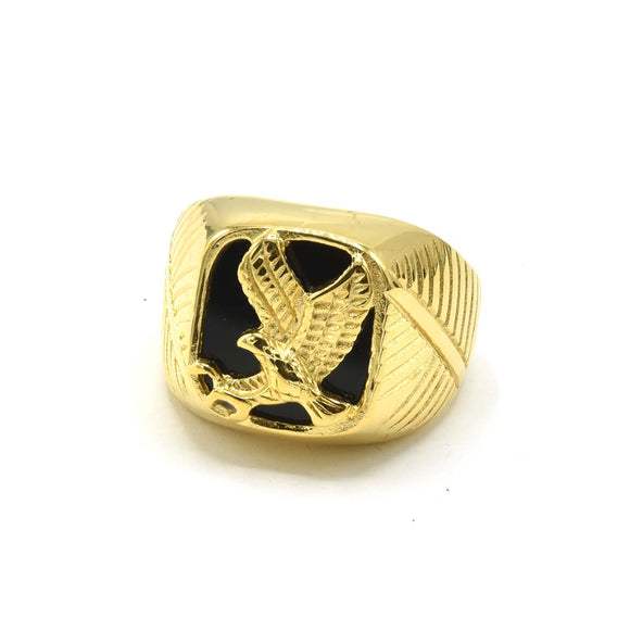 SRM-149,Stainless Steel Eagle Fashion Ring-gold black or silver black color, 12mmX12mm Width, 7mm Thick