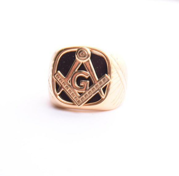 SRM-182, Stainless Steel Mason Fashion Ring-gold black or silver black color - 15mm X15mm, 6mm Thick
