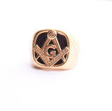 SRM-182, Stainless Steel Mason Fashion Ring-gold black or silver black color - 15mm X15mm, 6mm Thick