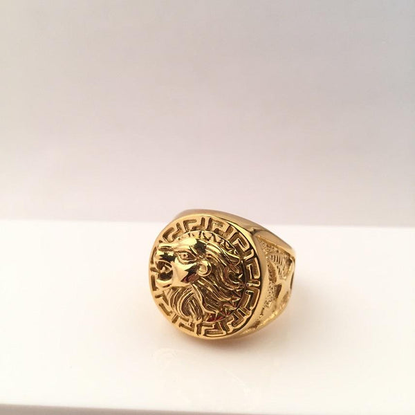 SRM-193, Stainless Steel Lion Head Ring-gold or silver gold color, 20mm Round, 8mm Thick