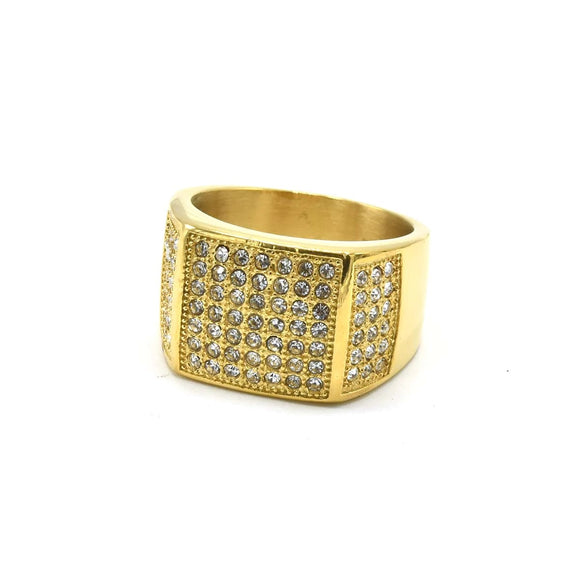 SRM-244,Stainless Steel Hit Hop Bling Bling Ring-Gold or Silver Color, 14mmx15mm, 2mm Thick