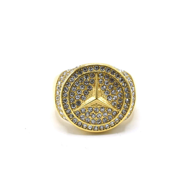 SRM-266,Stainless Steel Icy Mercedes Hit Hop Fashion Ring-Gold or Silver Color-20mm round, 5mm Thick
