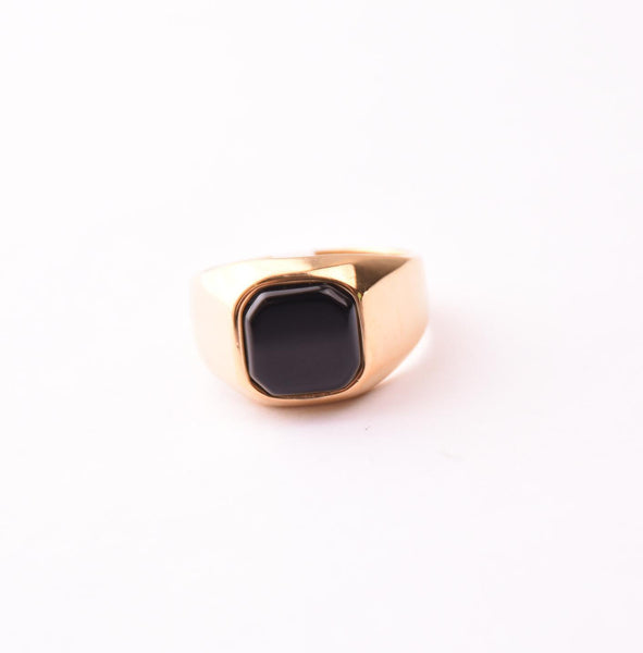 SRM-285, Stainless Steel Black Stone Fashion Ring-gold or silver color
