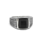 SRM-293, Stainless Steel Black Stone Fashion Ring-gold or silver color, 10mm X 12mm Width, 5mm Thick