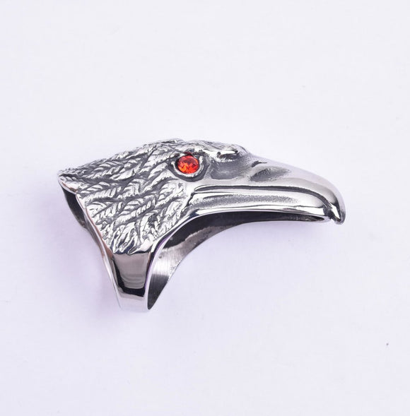 SRM-320,Stainless Steel Eagle Head Ring-silver color, 50mm X 25mm Width, 6mm Thick