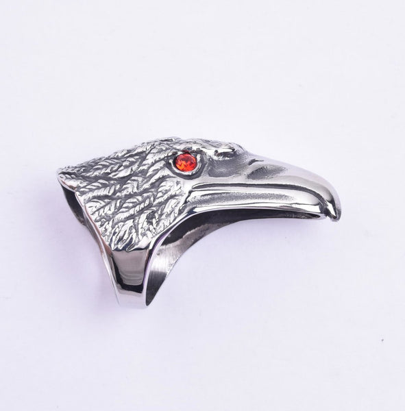 SRM-320,Stainless Steel Eagle Head Ring-silver color, 50mm X 25mm Width, 6mm Thick