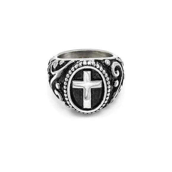 SRM-330,Stainless Steel Cross Ring-silver color, 15mm Width X 20mm High, 5mm Thick