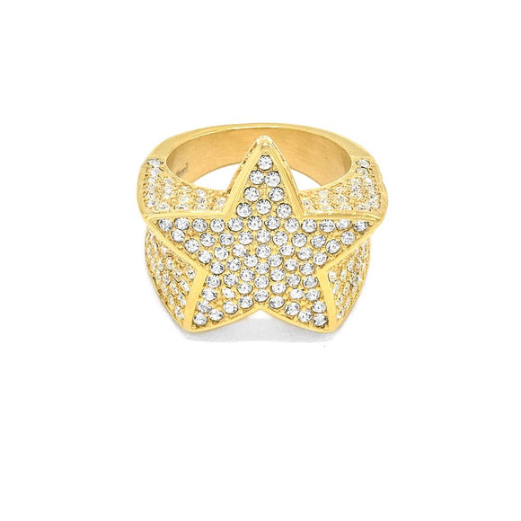 SRM-352, Stainless Steel Hit Hop Star Ring-Gold or Silver color, 22mm X 22mm, 4mm Thick