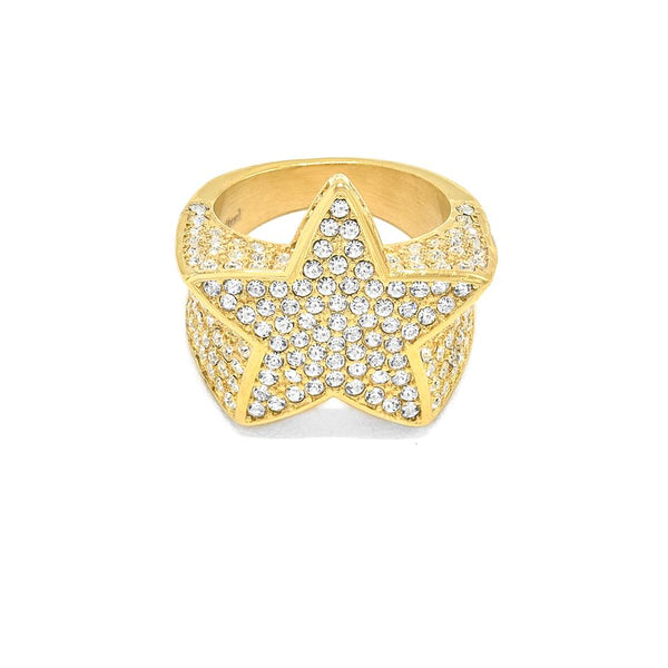 SRM-352, Stainless Steel Hit Hop Star Ring-Gold or Silver color, 22mm X 22mm, 4mm Thick