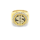SRM-355, Stainless Steel Hit Hop Dollar Sign Ring-Gold or Silver color, 21mm round,  5mm Thick