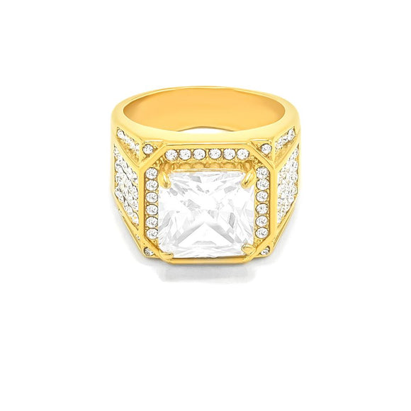 SRM-360, Stainless Steel Hit Hop Big Stone Fashion Ring-Gold or Silver Color, 17mm Square width, 7mm Thick