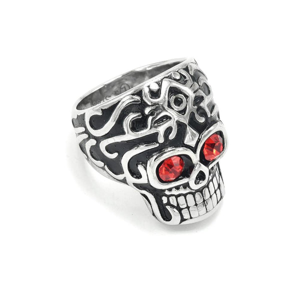 SRM-383, Stainless Steel Red Eyes Skull Ring-silver color