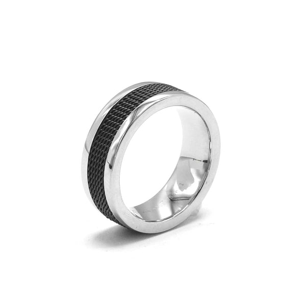 SRM-416,Stainless Steel Band Fashion Ring-Silver Black color-7mm Width, 2mm thick