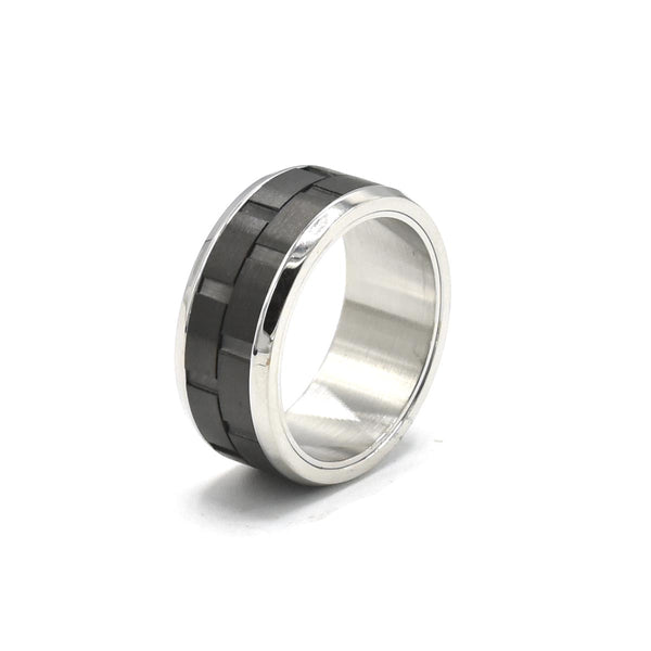 SRM-417,Stainless Steel Band Ring - Silver Black color, 9mm width, 1.5mm thick