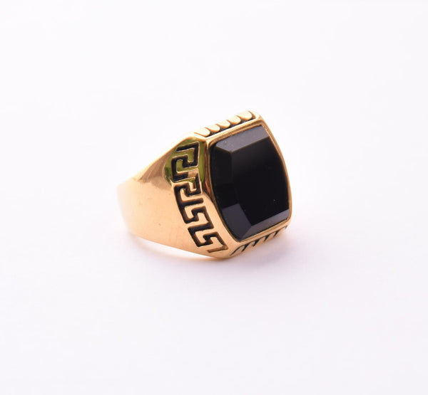 SRM-78, Stainless Steel Greek Key Fashion Ring-gold or silver color