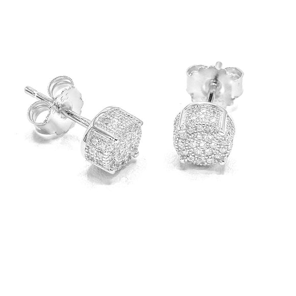 STEM-157, Men 925 Sterling Silver Push Back Stud Earrings-6mm Silver Color