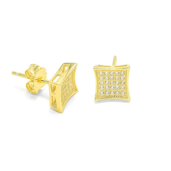 STEM-17, Men 925 Sterling Silver Push Back Stud Earrings-8mm, 9mm Square gold, silver black or silver black color