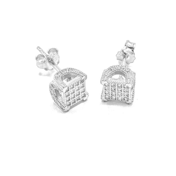 STEM-179, Men 925 Sterling Silver Push Back Stud Earrings-6MM Square Silver color